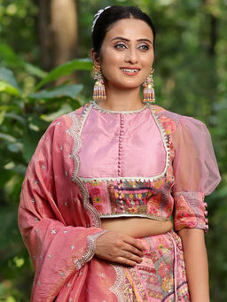Ethnovog - Pink Jacquard Art Silk Stitched Blouse