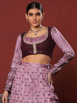 Ethnovog - Wine Embroidered Art Silk Stitched Blouse