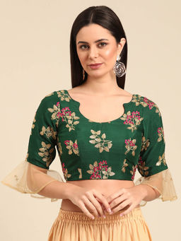 Ethnovog - Green Embroidered Chinon Stitched Blouse