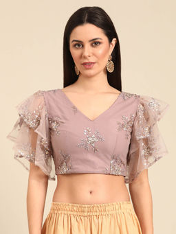 Ethnovog - Mauve Net Embroidered Stitched Blouse
