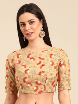 Ethnovog - Beige Net Embroidered Stitched Blouse
