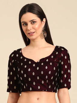 Ethnovog - Wine Embroidered Velvet Stitched Blouse