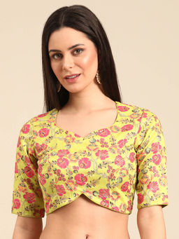 Ethnovog - Green Embroidered Art Silk Stitched Blouse
