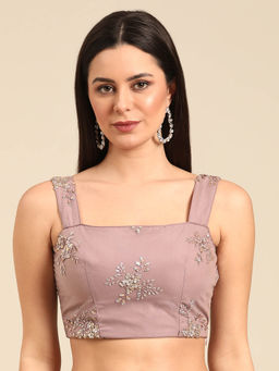 Ethnovog - Mauve Net Embroidered Strap Neck Stitched Blouse