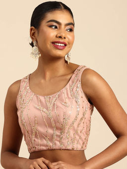 Ethnovog - Pink Net Embroidered Sleeveless Stitched Blouse