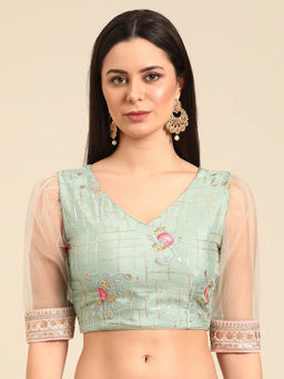 Ethnovog - Green Georgette Embroidered Stitched Blouse
