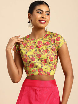 Ethnovog - Green Embroidered Art Silk Stitched Blouse