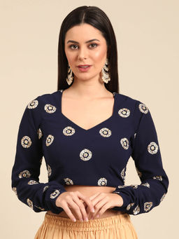 Ethnovog - Blue Georgette Embroidered Stitched Blouse