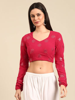 Ethnovog - Pink Georgette Embroidered Stitched Blouse