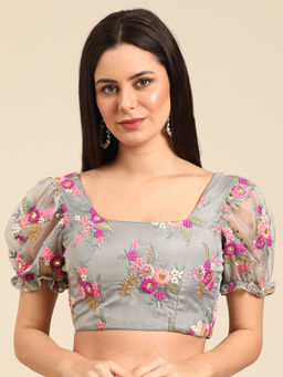Ethnovog - Grey Embroidered Organza Stitched Blouse