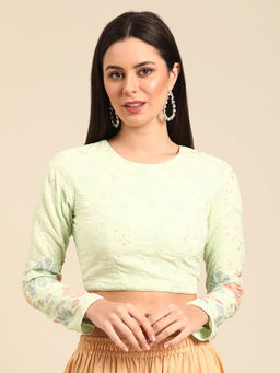 Ethnovog - Green Pure Georgette Embroidered Stitched Blouse