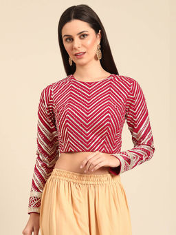 Ethnovog - Pink Georgette Embroidered Stitched Blouse