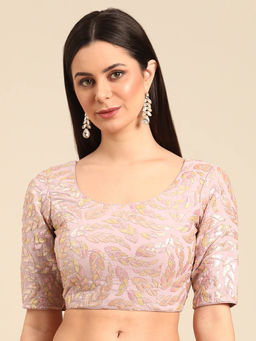 Ethnovog - Pink Georgette Embroidered Round Neck Stitched Blouse