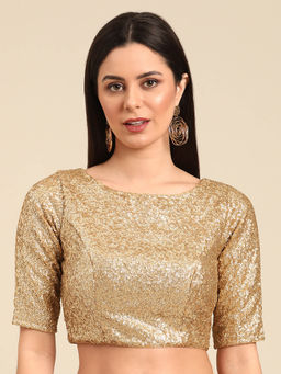 Ethnovog - Gold Sequins Georgette Stitched Blouse