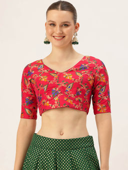 Ethnovog - Magenta Jacquard V Neck Stitched Blouse