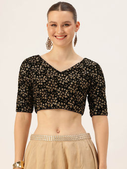 Ethnovog - Blue Embroidered Velvet Stitched Blouse