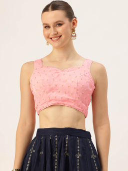 Ethnovog - Pink Chinon Embroidered Stitched Blouse