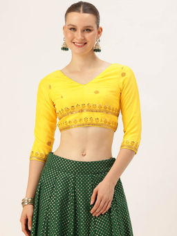 Ethnovog - Mustard Embroidered Organza Stitched Blouse