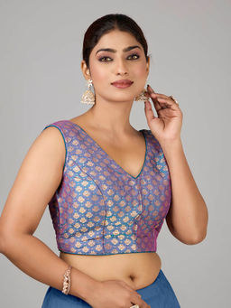 Ethnovog - Blue Jacquard Stitched Blouse