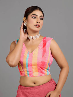 Ethnovog - Multi-Color Chinon Digital Print V Neck Stitched Blouse