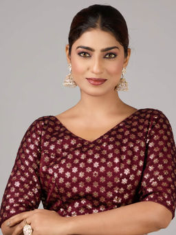 Ethnovog - Brown Rangoli Silk Embroidered V Neck Stitched Blouse