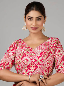 Ethnovog - Dark Pink Georgette Embroidered V Neck Stitched Blouse