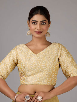 Ethnovog - Cream Art Silk Embroidered V Neck Stitched Blouse