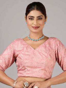 Ethnovog - Mauve Art Silk Embroidered V Neck Stitched Blouse