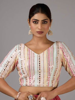 Ethnovog - Multi-Color Georgette Embroidered V Neck Stitched Blouse