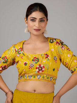 Ethnovog - Yellow Georgette Embroidered Stitched Blouse