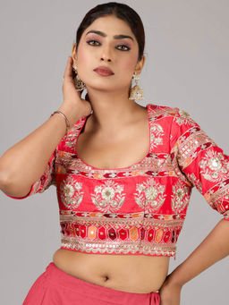 Ethnovog - Pink Chinon Embroidered Stitched Blouse