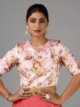 Ethnovog - Pink Taffeta Digital Printed Close Neck Stitched Blouse