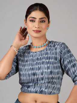 Ethnovog - Grey N Black Muslin Close Neck Stitched Blouse