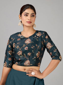 Ethnovog - Green Chanderi Modal Satin Close Neck Stitched Blouse