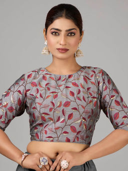 Ethnovog - Grey Modal Silk Printed Stitched Blouse
