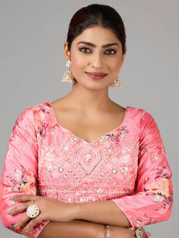 Ethnovog - Pink Chinon Embroidered Stitched Blouse