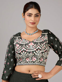 Ethnovog - Green Art Silk Embroidered Stitched Blouse
