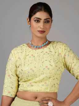 Ethnovog - Light Yellow Georgette Embroidered Stitched Blouse