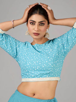 Ethnovog - Blue N White Digital Printed Georgette Stitched Blouse