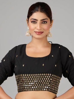 Ethnovog - Black Embroidered Georgette Stitched Blouse