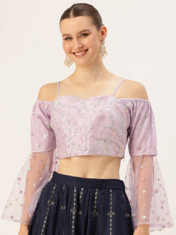 Ethnovog - Style Diva Lavender Net Embroidered Stitched Blouse