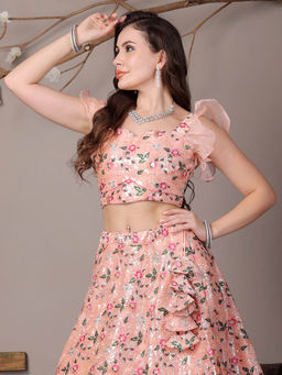 Ethnovog - Peach Organza Satin Embroidered Chic Stitched Blouse