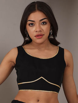 Ethnovog - Black Organza Sleeveless Stitched Blouse