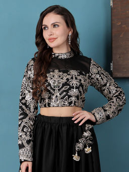 Ethnovog - Black Rangoli Silk Embroidered Stitched Blouse