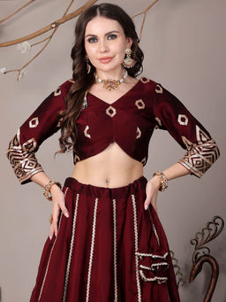 Ethnovog - Wine Silk Embroidered Stitched Blouse