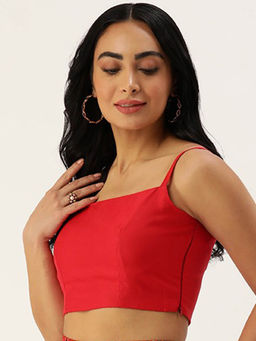 Ethnovog - Red Taffeta Strap Neck Stitched Blouse