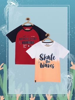 3PIN - Trendy Boys Short Sleeves Printed T-shirt Red & White (Pack of 2)
