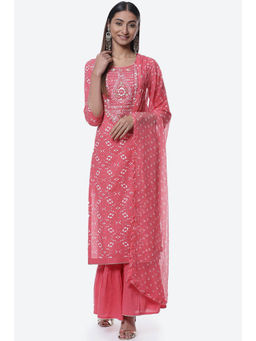 Biba - Red Cotton Unstitched Suit (Set of 3)