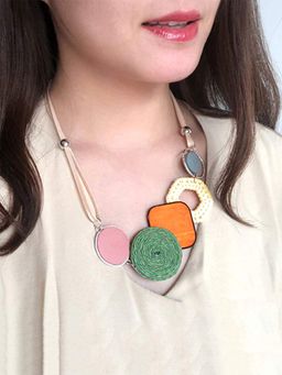 Yellow Chimes - Green and Orange Resin Charm Boho Statement Necklace