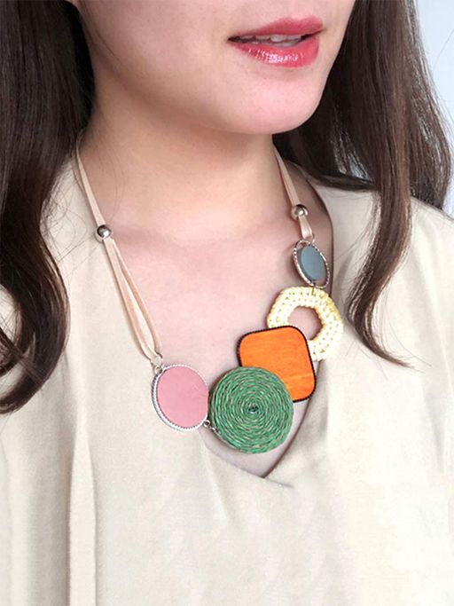 Yellow Chimes Green and Orange Resin Charm Boho Statement Necklace